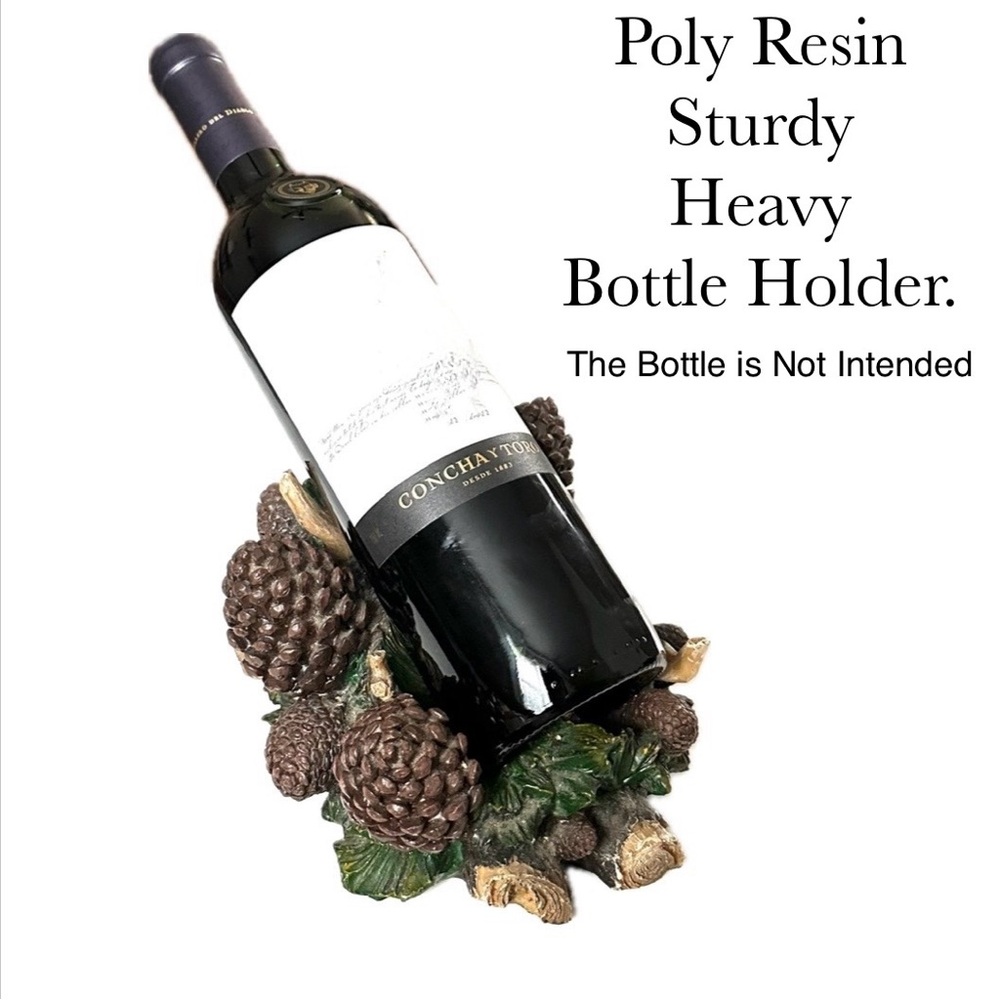Pinecone Poly Resin Wine Bottle Holder Pine Branch Decor